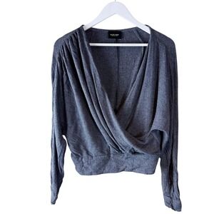 RACHEL COMEY‎ Frances Top Womens 6 Blue Gray Textured Wrap Long Sleeve Blouse